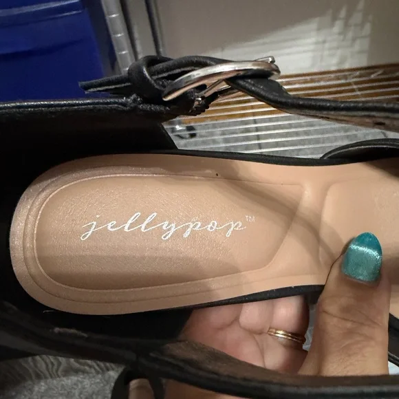 Jellypop Black T-Strap Platform Block Heels - Picture 3 of 8